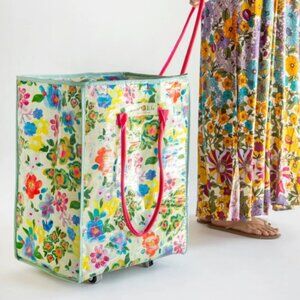 Rolling tote bag - flower pattern on wheels groceries transport shopping laundry